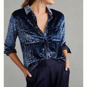 ANTHROPOLOGIE Pilcro relaxed button down VELVET BLUE PAISLEY MOTIF size S NWT
